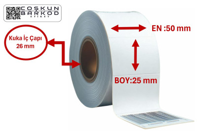 25*50 KUŞE BARKOD ETİKETİ 1000'Lİ RULO