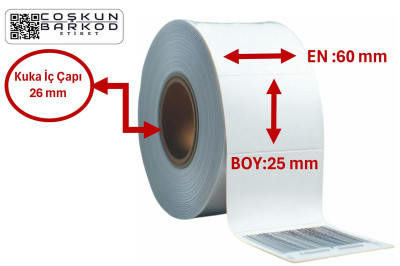 25*60 KUŞE BARKOD ETİKETİ 1000'Lİ RULO