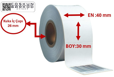 30*40 KUŞE BARKOD ETİKETİ 1000'Lİ RULO