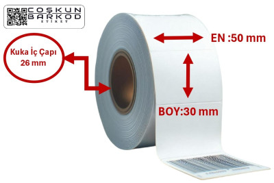 30*50 KUŞE  BARKOD ETİKETİ 1000'Lİ RULO